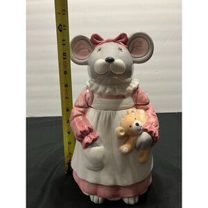 Vintage Cookie Jar / Canister Melinda Mouse Holding Teddy Bear‎